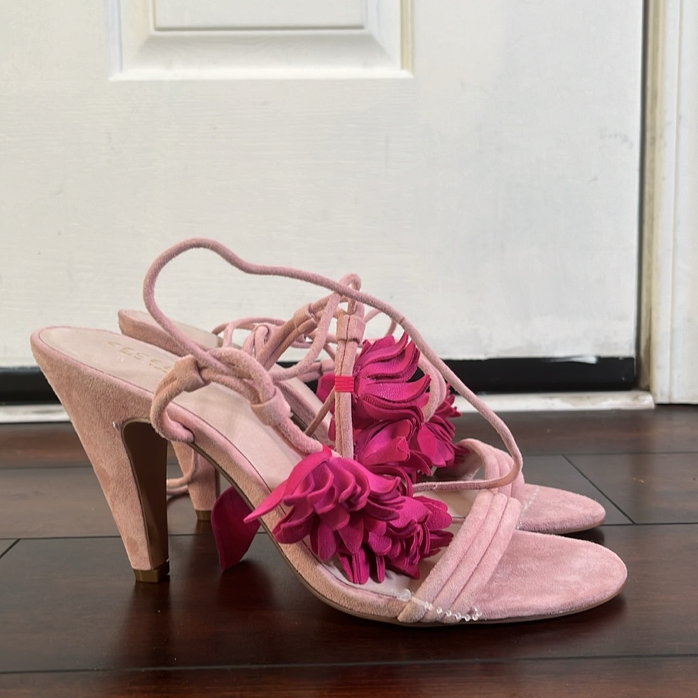 CECELIA NEW YORK Pink and Magenta Floral Ankle-Tie High Heel Sandals - Picture 4 of 13